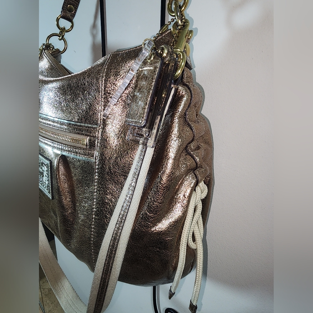 Coach Poppy Gold Jazzy Hobo Leather Shoulder Bag Crossbody Purse Cinched - Picture 9 of 13